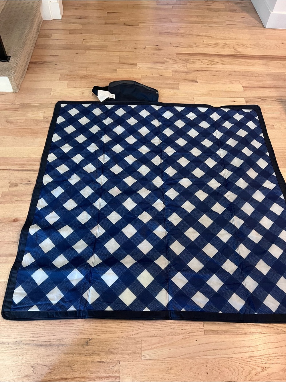 Little Unicorn Outdoor Picnic Blanket. Navy and White Check.